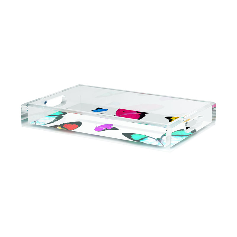 Butterflies Acrylic Rectangle Decorative Tray, Original, 2" H x 12.5" W x 7.75" D