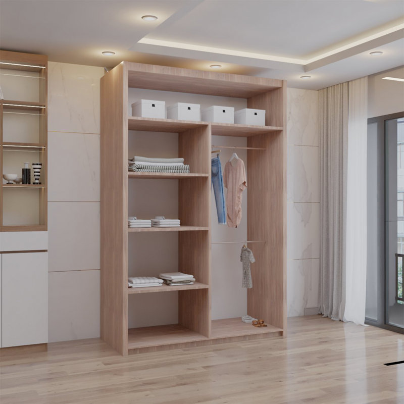 Ashawni 2 Door Laminate Wardrobe, Walnut, 217cm H x 120cm W x 62cm D
