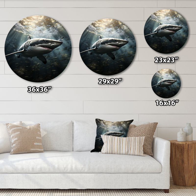 Grey Shark The Majesty - Animals Round Metal Art, 16" H x 16" W