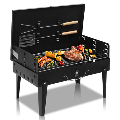 Barbecue au charbon carré noir portable