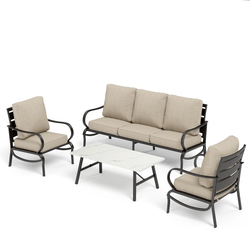 Tapasi 5 - Person Patio Conversation Set with Cushions, Beige, No