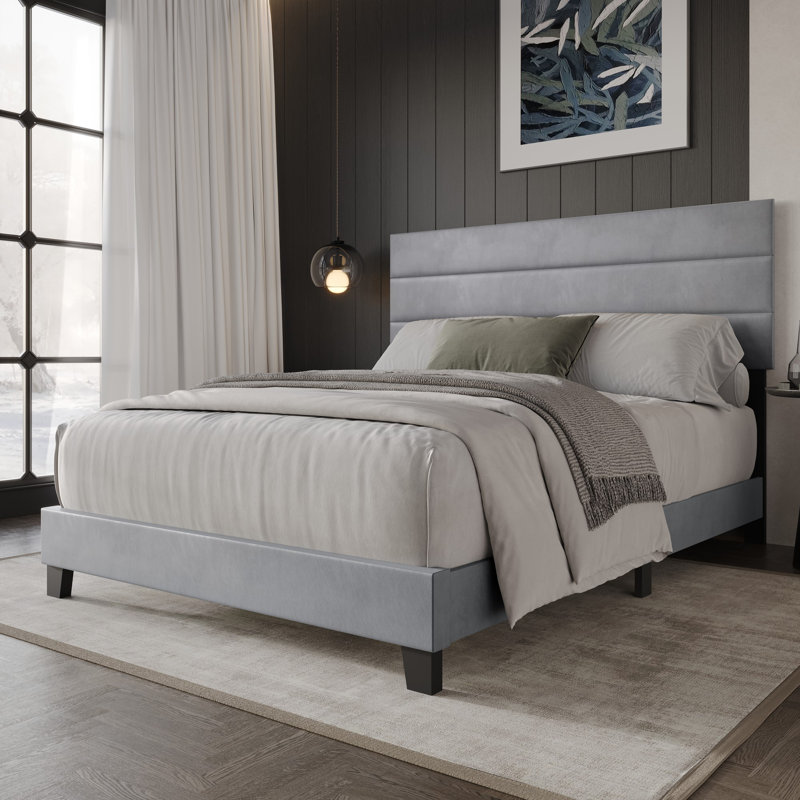 Mailiah Twin Upholstered Panel Bed, Full, Silver Gray