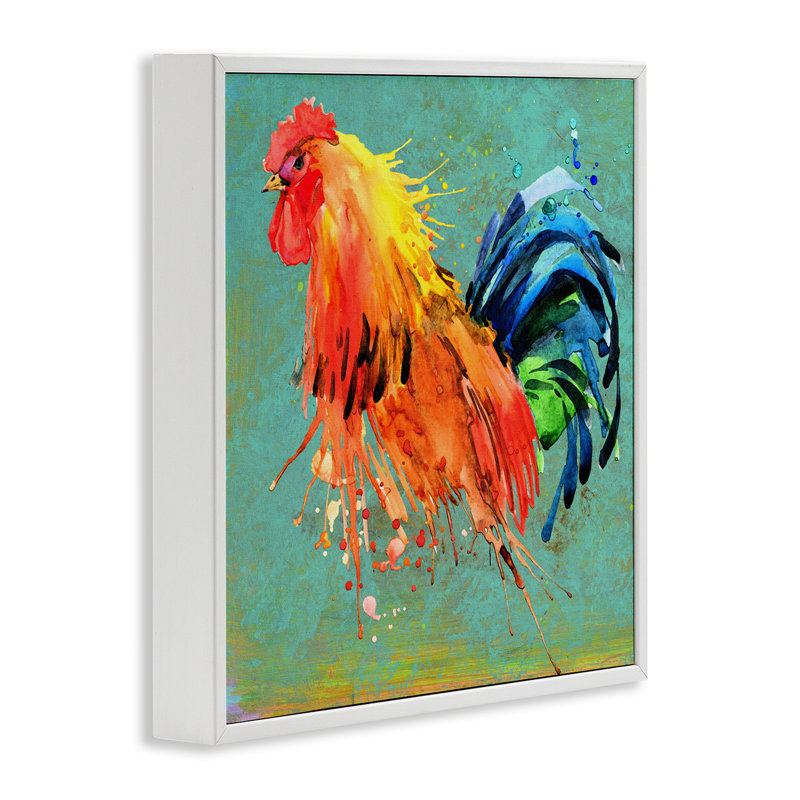 Urban Urban Rooster Splash - Peinture, H 24 po x l 24 po, Estampe numérique encadrée blanc bord de mer