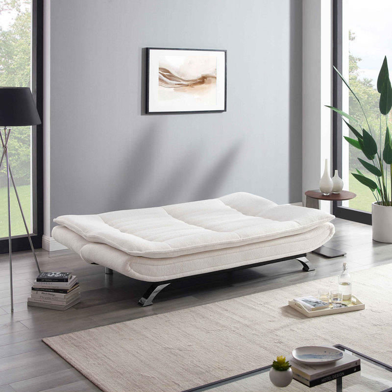 Bridglal 196.1Cm Wide Tight Back Convertible Sofa, White Wool