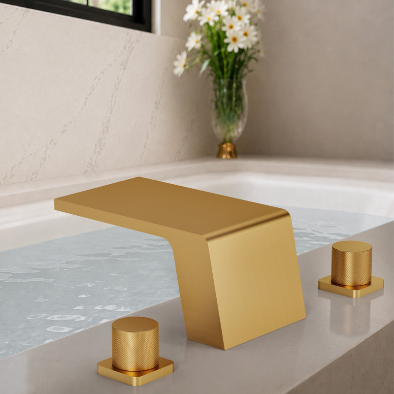 3-Hole Deck Mount Waterfall Roman Tub Faucet, Gold