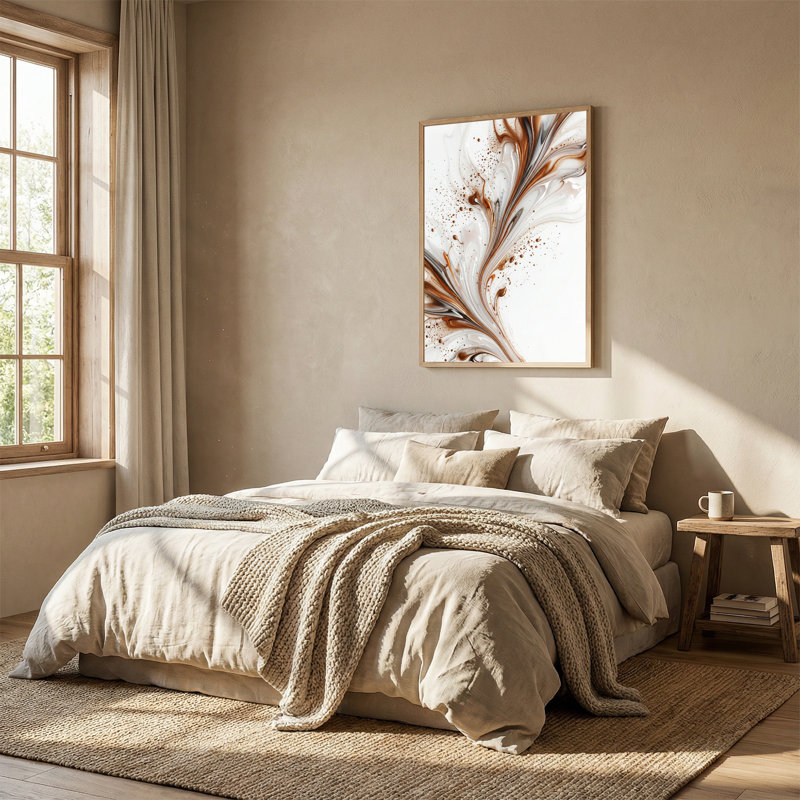 Art mural sur toile tourbillonnant en bronze métallique et blanc, 48"H x 32"W