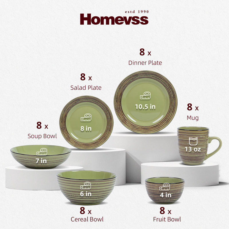  HomeVSS 48-Piece Tree Bark Stoneware Dinnerware Set, Service for 8, Oak Forest