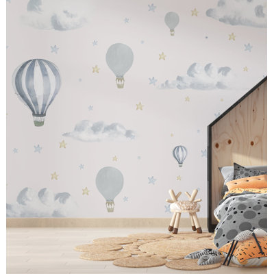 Balloons The Sky Clouds Stars Kidsroom Nursery Kindergarten Removable Wallpaper