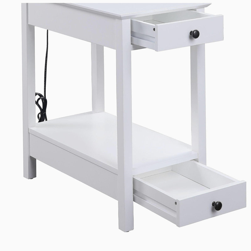 White Storage Accent Table with USB