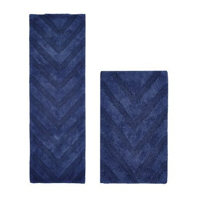 Ensemble de tapis pour salle de bain à chevrons touffetés 100% coton Annaclara Premium 100% coton 1990 avec envers antidérapant en latex, certifié OEKO-TEX®, super absorbant et lavable à la machine, bleu marine