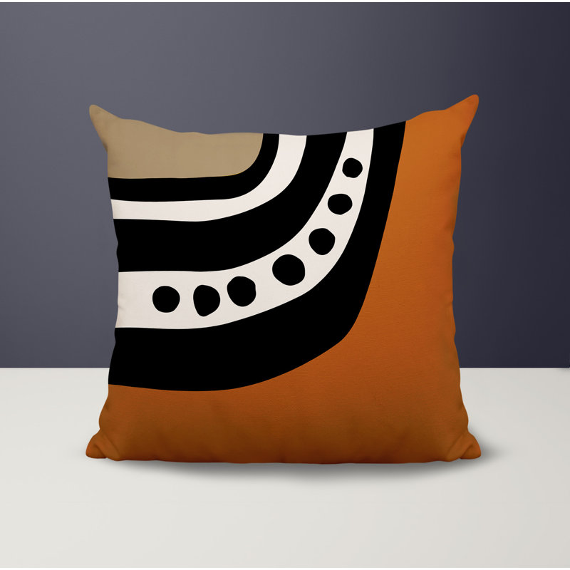 Oreiller carré réversible intérieur / extérieur Tobe Minimalist, H 15 po x l 15 po, Orange brûlé / noir / blanc cassé