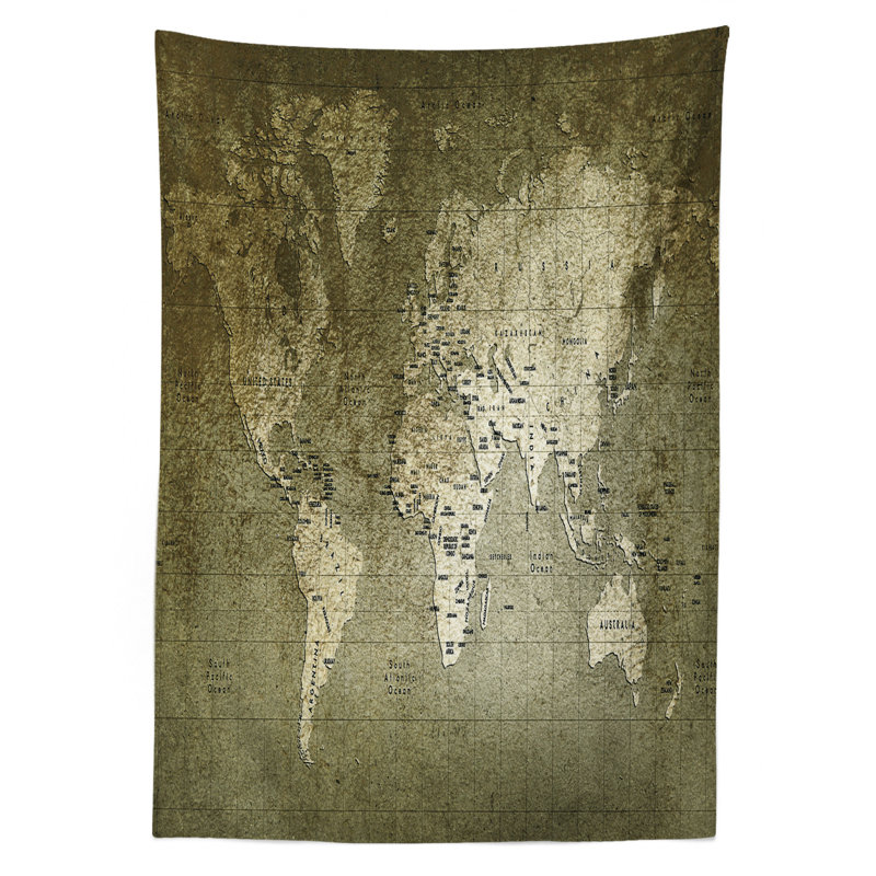 Carte du monde old avec texture nostalgique plane trace de la nappe life the life, 70 po x 52 po