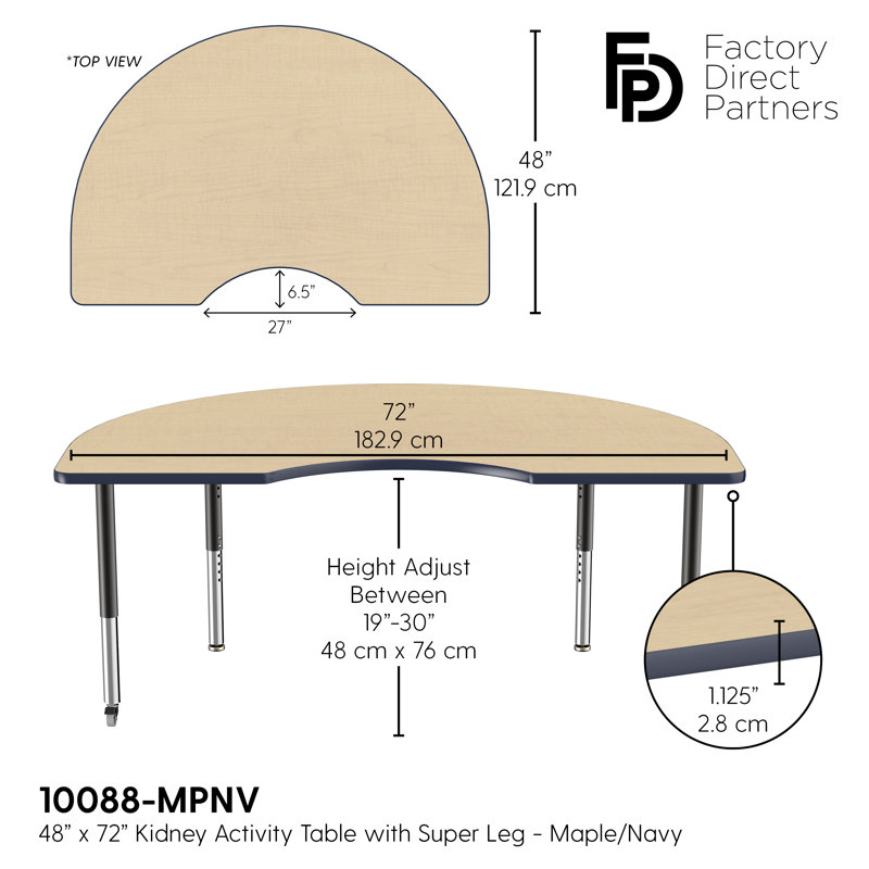 Table d'activité 48 "x 72" avec moulures en T et pieds réglables, Érable / bleu marine / noir, Super