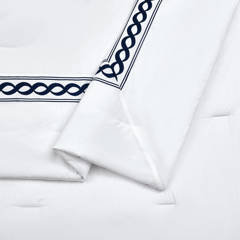 Dee Ocleppo Embroidered Cable Border 3-Piece Comforter Set, Queen Comforter + 2 Standard Shams
