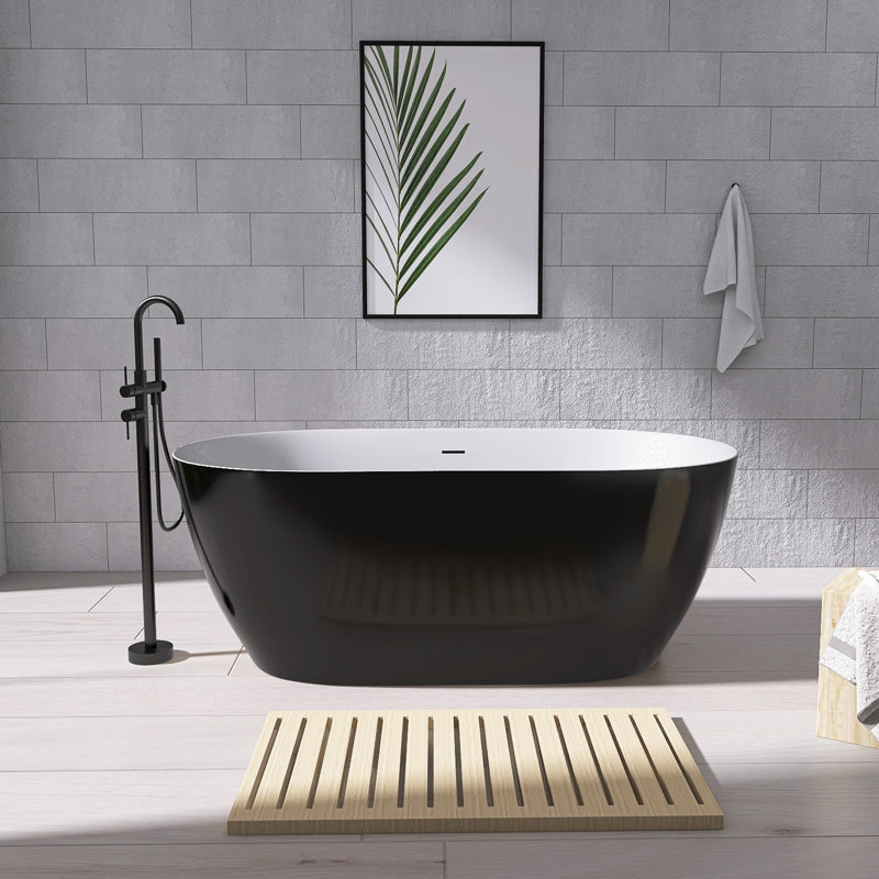 67'' x 29.5'' Freestanding Contemporary Soaking Acrylic Bathtub with Overflow and Drain, Glossy Black
