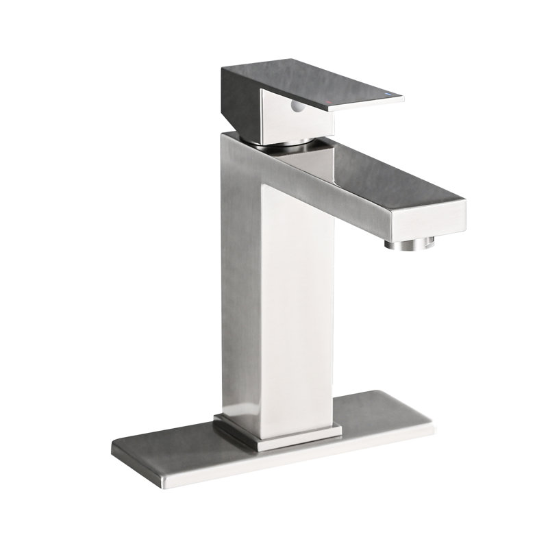 Robinet de salle de bain à un trou - Acier inoxydable monté sur le comptoir avec assemblage de drain, nickel brossé, débit 1,2, poignée à levier, valve à disque en céramique pour lavabo moderne et finition nickel,