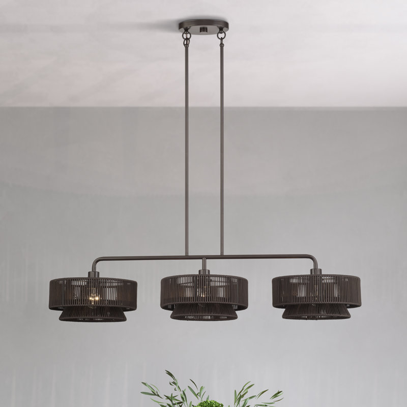 Colas 3 Light Antique Brass Extra Large Linear Chandelier, Bronze, Brown