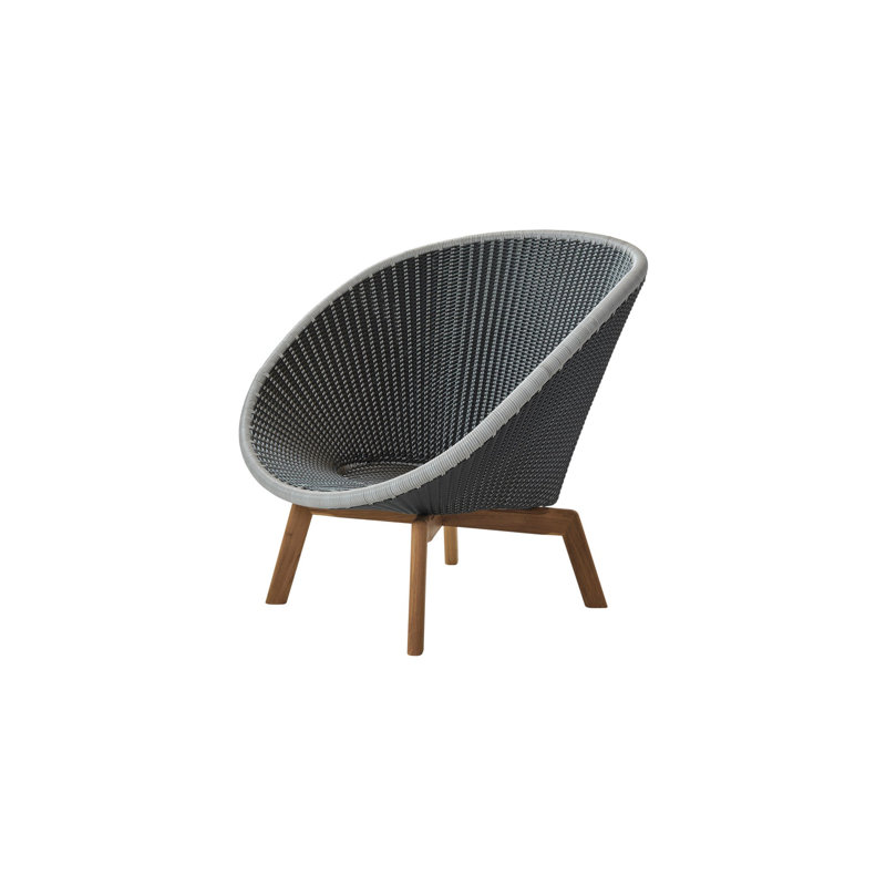 Peacock Papasan Chair with Teak Legs, Dark Blue, Dark Gray/Teak