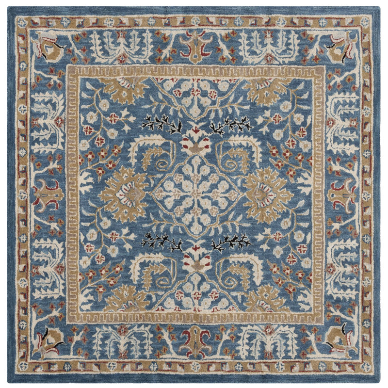 Armintha Oriental Wool Dark Blue Area Rug, Square 4'