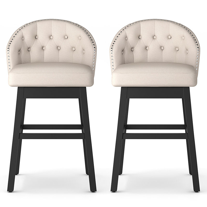 Solange Swivel Upholstered Counter Stool with Solid Wood Frame, Creamy White