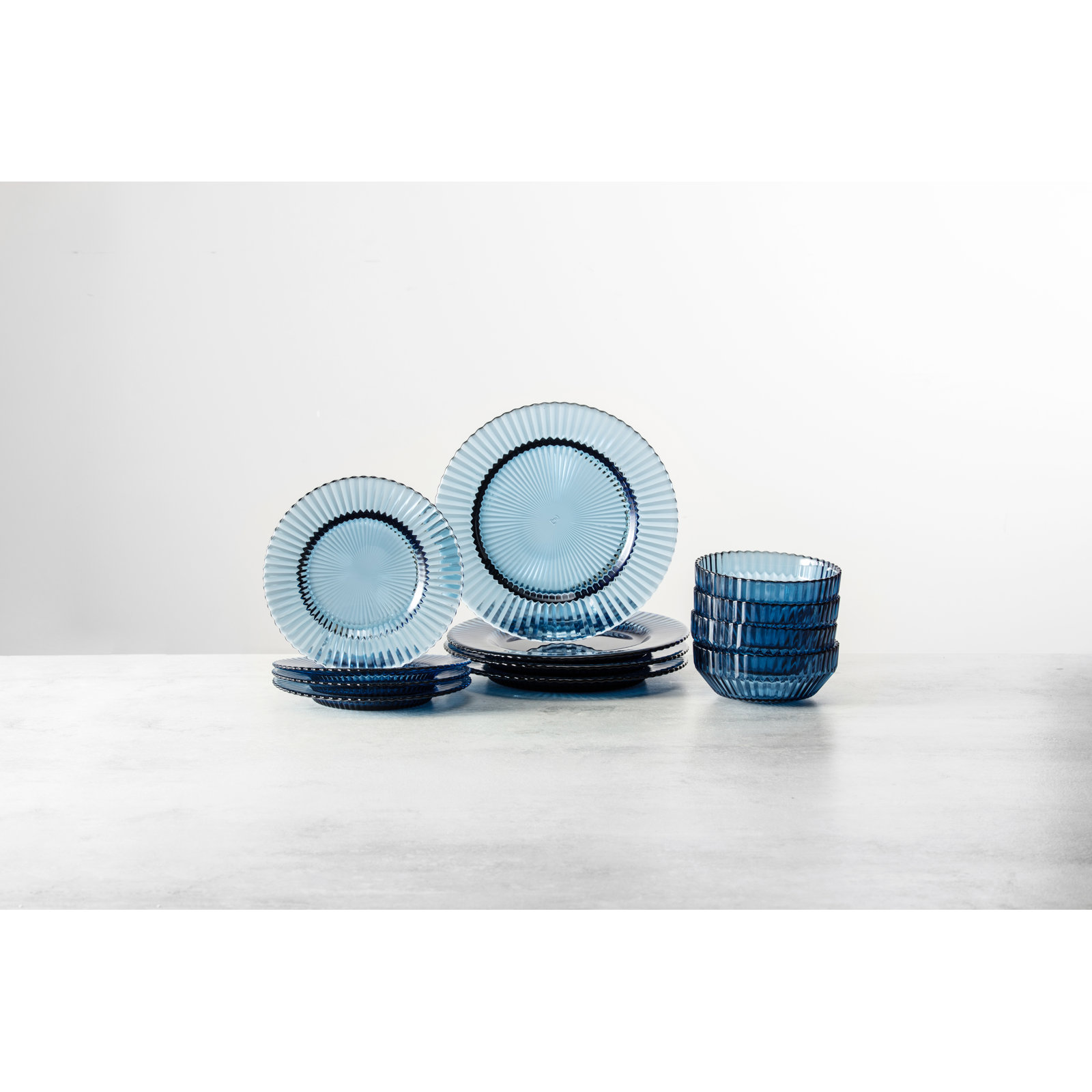 Fortessa Archie Glass, 12 Piece Dinnerware Set (Service for 4), Cornflower Blue