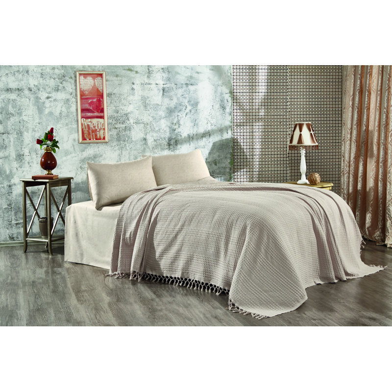 100% coton, couverture Premium Double Pique, 86,6 po x 94,5 po | 300 g / m², lavable en machine à 86 ° F, repassable | Couleur beige confortable, parfaite pour toutes les saisons, douce et durable pour un confort ultime