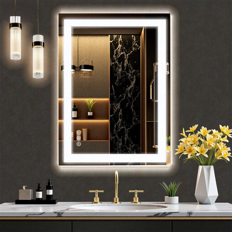 Miroir à DEL pour salle de bain avec éclairage, 28 po x 36 po