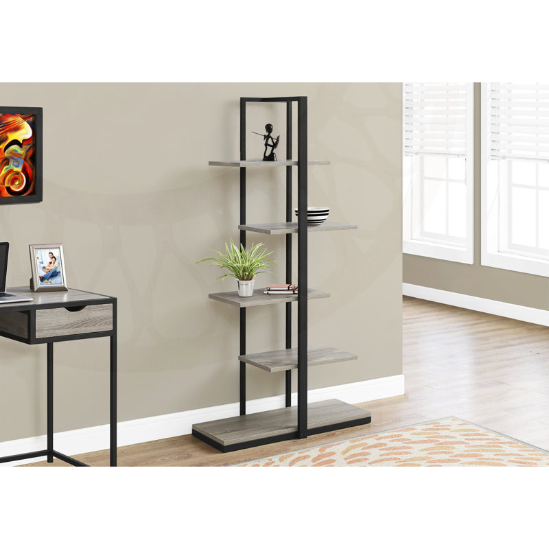 Contemporary 5-Tier Asymmetrical Zig-Zag Bookshelf, Perfect for Modern Living and Space-Saving Decor in Offices and Bedrooms.