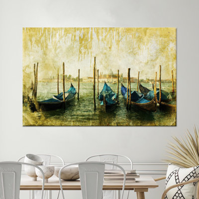 Printed Canvas: Venetian Gondolas Wall Art - Italian Boat Landscape,1P BlackFramedCanvas