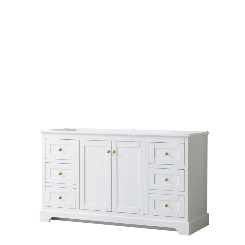 Base de meuble-lavabo simple 59 po Avery seulement, Blanc, Or brossé