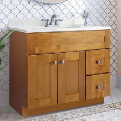 Brookings 37 Inch Solid Wood Bathroom Vanity with Cultured Marble Top, Assembled, Sherwin Williams® Gray – Design House, 216127