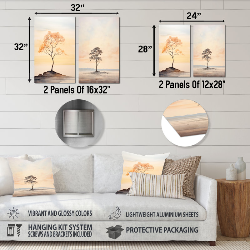 Ensemble de 2 décorations murales en métal Beige, H 28 po x l 24 po