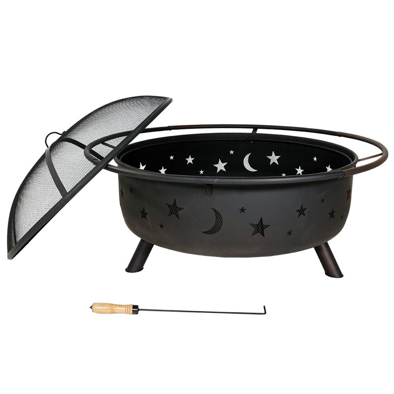  Cosmic 42" Round Wood-Burning Bronze Finish Steel Fire Pit with Spark Screen
