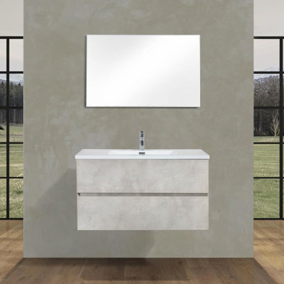 Villano 36 po L x 19 po P 2 tiroirs Meuble-lavabo mural avec évier simple et Comptoir en Polymarbre blanc