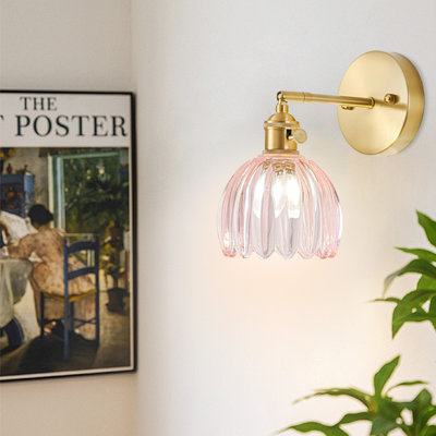 Hardwired Wall Sconce Light, Light Fixture With Tulip  Glass Lampshade,Vintage Wall Sconce