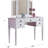 White Color Contemporary Bedroom Vanity With Foldable Mirror, Padded Stool And Storage Drawers, Echoing Gilded Age Aesthetic, Rubberwood Classic Design Age, Solid Construction-53306975