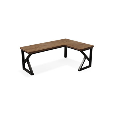 Brown L-Shaped Solid Wood desk by Wren Decors