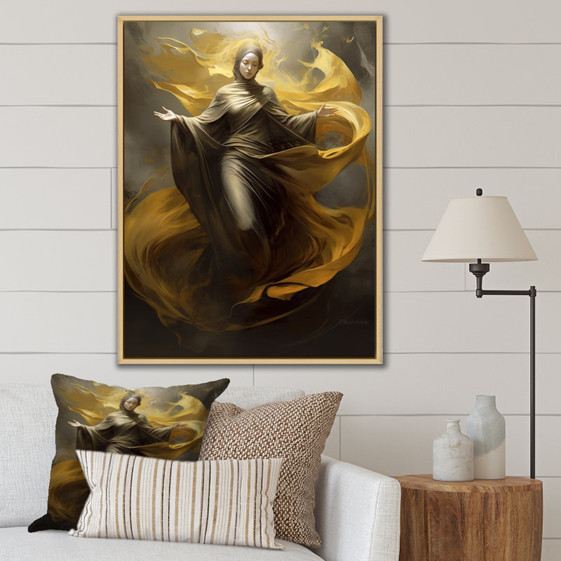 Ascendant en gris et jaune sur toile, H 40 po x l 30 po x P 1,5 po, Cadre naturel flottant
