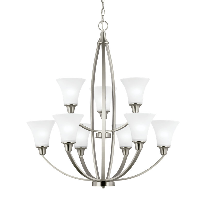 Lustre classique/traditionnel 9 lumières ombrée Irvona, Nickel brossé, Incandescent