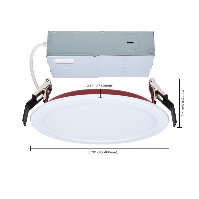 13 lumières à DEL de 13 watts à résistance directe au feu et à culot plat de forme ronde et à finition mince, finition blanche, à intensité variable, sélectionnable, 120 volts