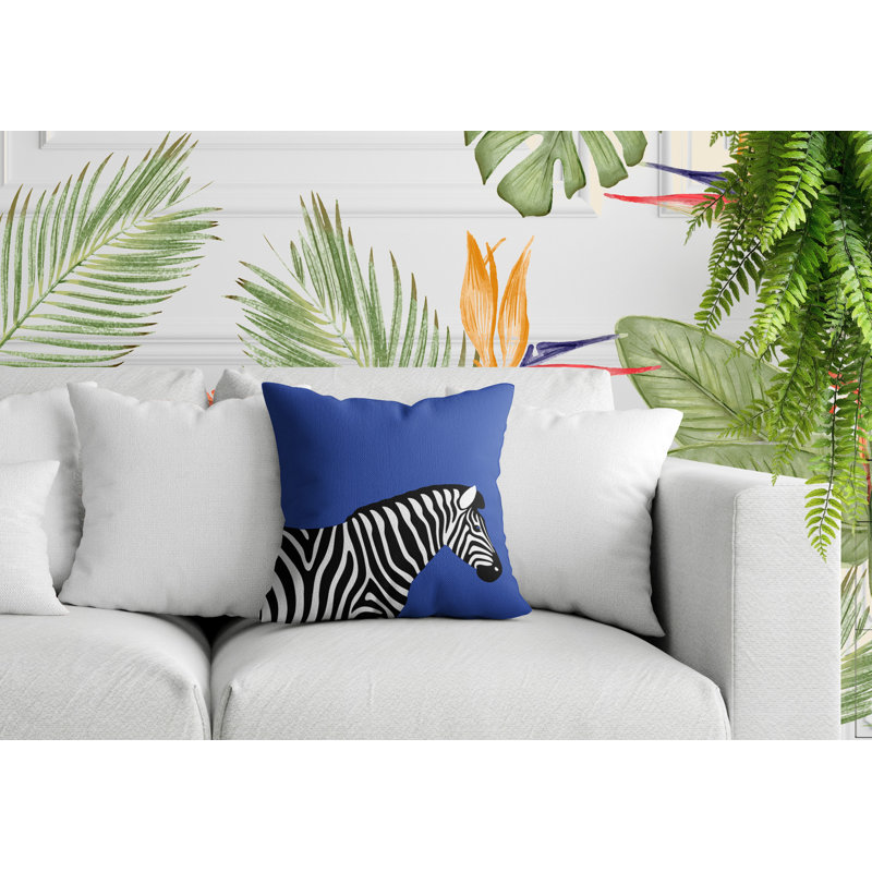 Oreiller carré réversible intérieur / extérieur Hala Zebra, Navy Blue, H 19 po x l 19 po x P 5,25 po
