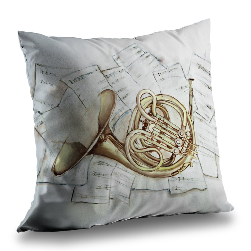 Horn on Music Sheet - Office White – Throw Pillow Cover Only, Double-Sided Print, Insert Not Included