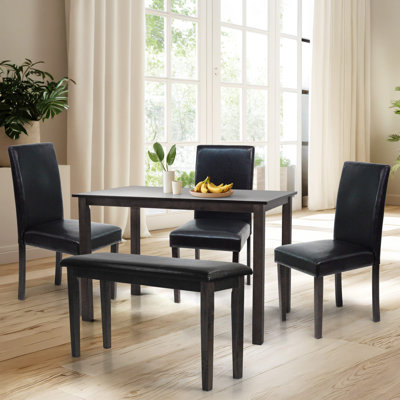 5 Pc Dining Kitchen Set of Rectangular Table, 3 Warm Chairs and 1 Bench, Classic Style Solid Wood