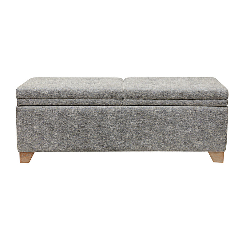 Gray Upholstered Storage Bench with Button-Tufted Top