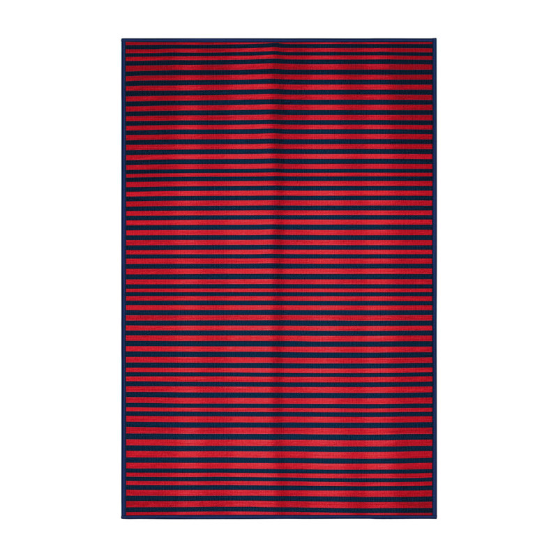 Tapis bleu à rayures horizontales lavable à la machine, Rectangulaire 2 pi x 3 pi