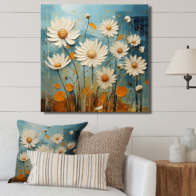 Marguerite blanche et bleu sarcelle Serenade I - impression
