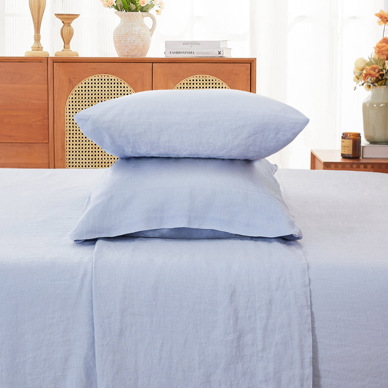 Mayer Avia Linen Sheet Set, Queen Sheet Set with 2 Pillowcases, Blue