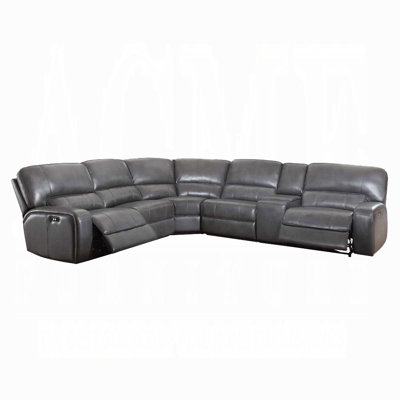 Saul Power Motion Reclining Sectional Sofa With Leather Aire Upholstery & Plush Seating – Gray