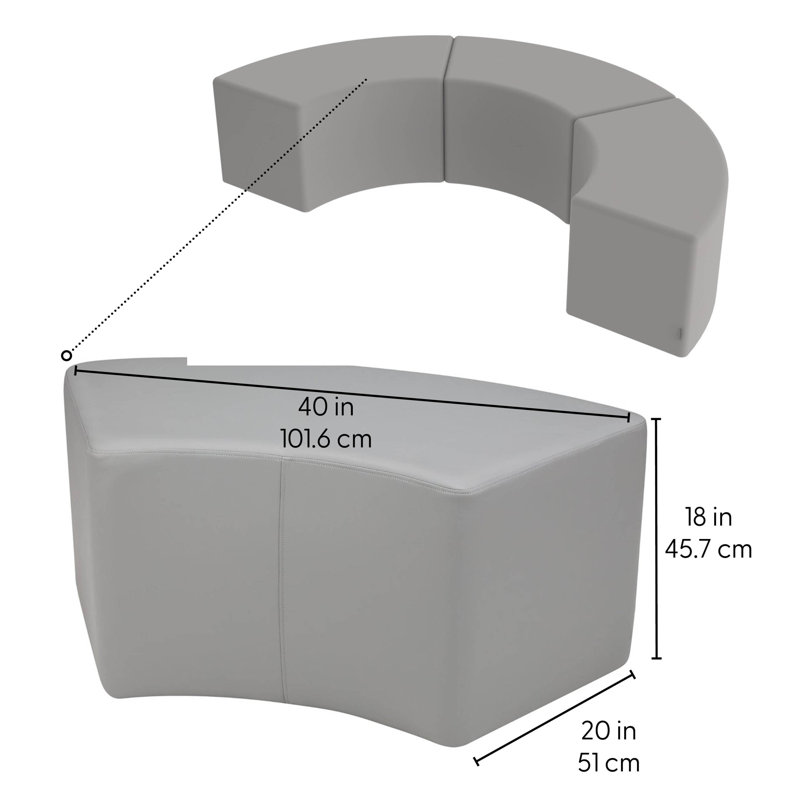 Pro Series Upholstered S Curve Ottoman, 3-Pack, 18" H x 40" W x 20" D, Navy