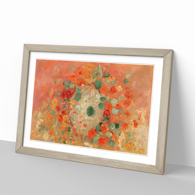 Nasturtiums by Odilon Redon - Picture Frame Painting Print on MDF, 27cm H x 36cm W x 2cm D, Oak Framed
